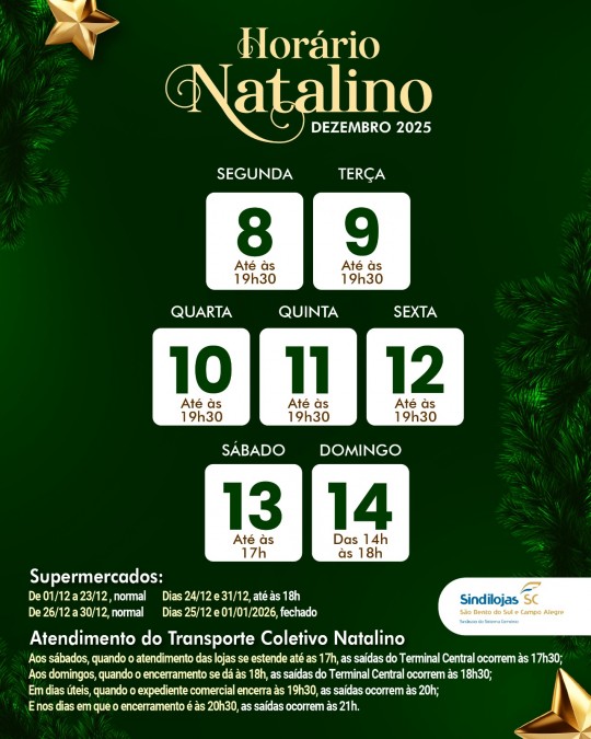 Horrio Natalino 08 e 14 de dezembro